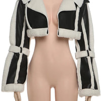 Weird Puss Furry Patchwork Women Crop Jacket Hipster Full Sleeve Open Stitch Hipster Streetwear Warm Outwear Basic Wild Coat - The Discount Plug