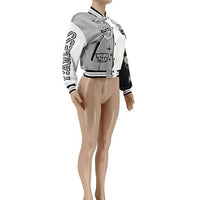 Winter Fall Jacket For Women Coat Trend O Neck Buttons Cropped Top Jacket Patchwork Baggy Blue Female Outerwear varsity jacket - The Discount Plug