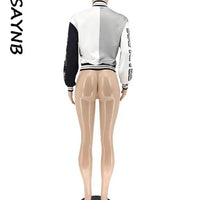 Winter Fall Jacket For Women Coat Trend O Neck Buttons Cropped Top Jacket Patchwork Baggy Blue Female Outerwear varsity jacket - The Discount Plug