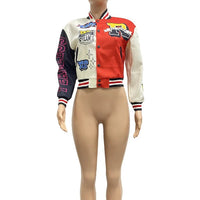 Winter Fall Jacket For Women Coat Trend O Neck Buttons Cropped Top Jacket Patchwork Baggy Blue Female Outerwear varsity jacket - The Discount Plug