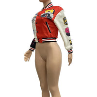 Winter Fall Jacket For Women Coat Trend O Neck Buttons Cropped Top Jacket Patchwork Baggy Blue Female Outerwear varsity jacket - The Discount Plug