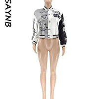 Winter Fall Jacket For Women Coat Trend O Neck Buttons Cropped Top Jacket Patchwork Baggy Blue Female Outerwear varsity jacket - The Discount Plug