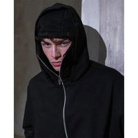 women's Men's and Balaclava Y2K Gothic Harajuku winter new item double hooded sweatshirt men's hooded mask zipper sportswear - The Discount Plug