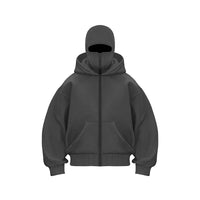 women's Men's and Balaclava Y2K Gothic Harajuku winter new item double hooded sweatshirt men's hooded mask zipper sportswear - The Discount Plug