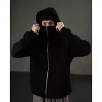 women's Men's and Balaclava Y2K Gothic Harajuku winter new item double hooded sweatshirt men's hooded mask zipper sportswear - The Discount Plug