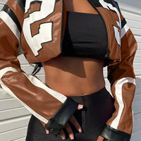 Women's Red Faux Leather Bomber Jacket - Zipper Short Coat for Christmas/New Year Party & Casual Outfits - The Discount Plug