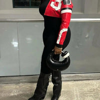 Women's Red Faux Leather Bomber Jacket - Zipper Short Coat for Christmas/New Year Party & Casual Outfits - The Discount Plug