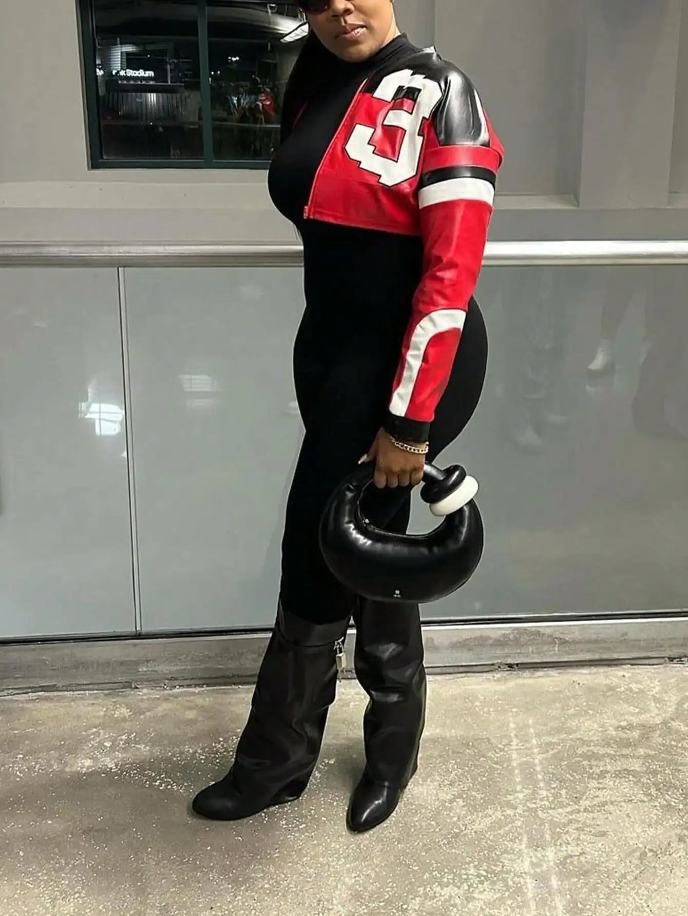 Women's Red Faux Leather Bomber Jacket - Zipper Short Coat for Christmas/New Year Party & Casual Outfits - The Discount Plug