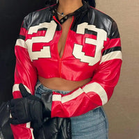 Women's Red Faux Leather Bomber Jacket - Zipper Short Coat for Christmas/New Year Party & Casual Outfits - The Discount Plug
