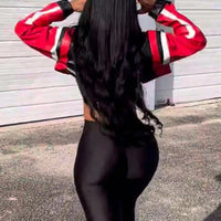 Women's Red Faux Leather Zipper Bomber Jacket - Short Casual Coat for Christmas/New Year Party Outfits - The Discount Plug