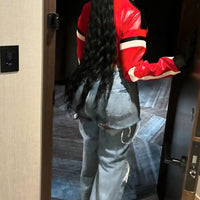 Women's Red Faux Leather Zipper Bomber Jacket - Short Casual Coat for Christmas/New Year Party Outfits - The Discount Plug