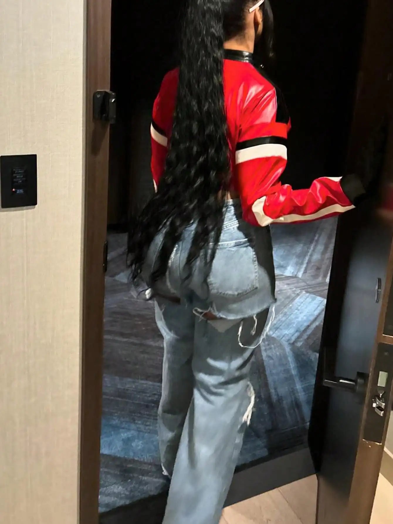 Women's Red Faux Leather Zipper Bomber Jacket - Short Casual Coat for Christmas/New Year Party Outfits - The Discount Plug