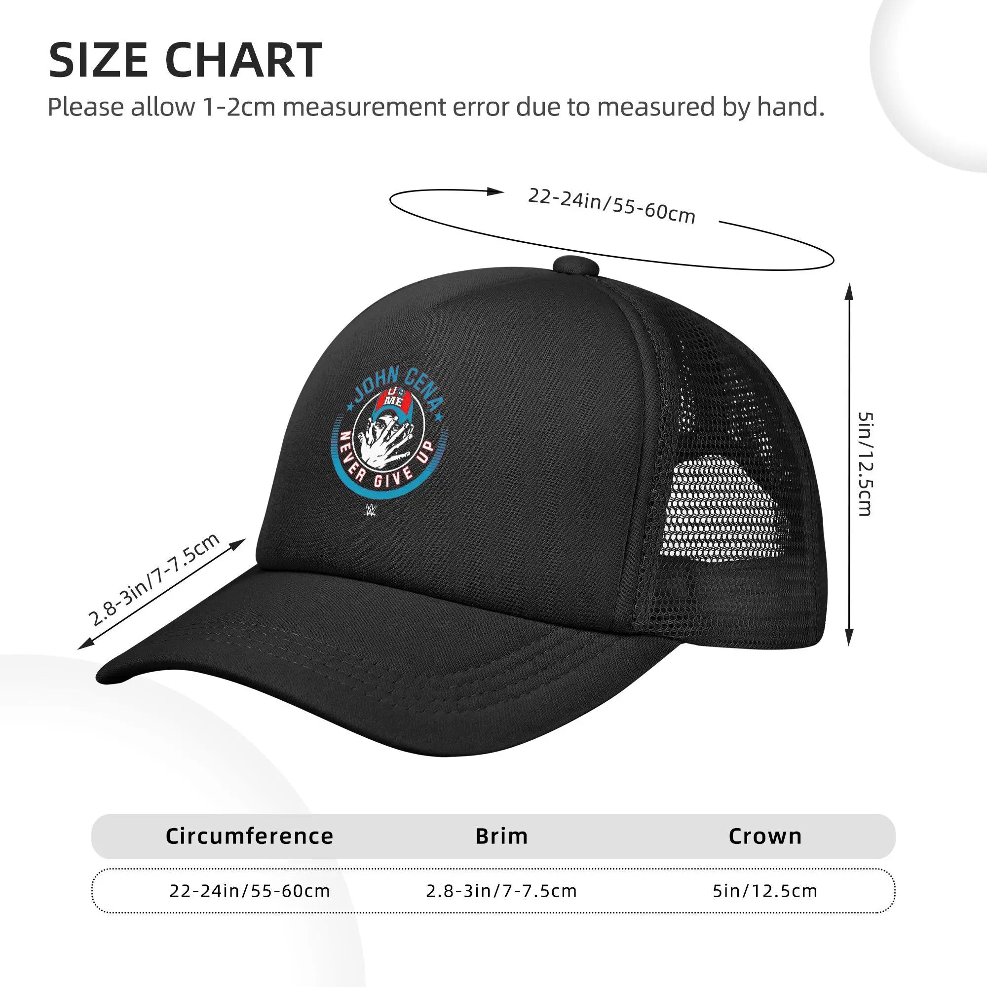 Wrestler John Cena Never Give Up Mesh Baseball Caps Men Women Retro Sun Hats Dad Hat Breathable Snapback Caps Trucker Cap - The Discount Plug